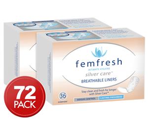 2 x 36pk Femfresh Silver Care Breathable Liners