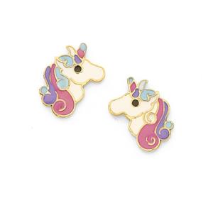 9ct Gold Enamel Unicorn Stud Earrings