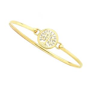 9ct Gold Two Tone Tree Of Life Oval Hook Bangle