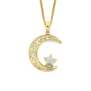9ct Two Tone Gold Star & Crescent Mood Pendant