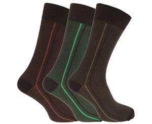 Angelo Cavalli Mens Abstract Patterned Elastic Top Socks (3 Pairs) (Green Micro Chevron) - MB426
