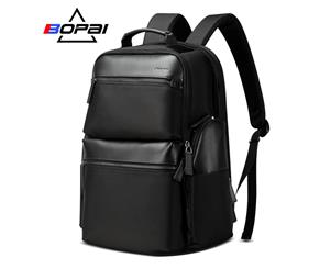 Bopai Luxury Style Leather & Microfibre Anti-Theft Business and Travel with USB Charging Backpack B0211 Black 15.6" Laptop