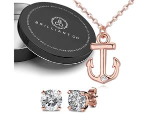 Boxed 2pc Set Embellished with Swarovski crystals-Rose Gold/Clear