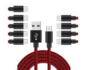 Catzon 1M 2M 3M 10Packs Micro USB Cable Nylon Braided W Phone Cable Fast Charger Cable USB Cord -Black Red