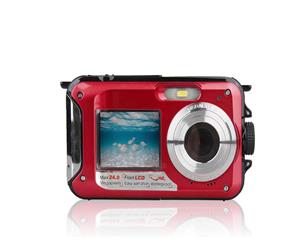 Catzon Waterproof Camera + 8GB SD Card Full HD 1080P Underwater Camera 24 MP Video Recorder Selfie Dual Screen Red