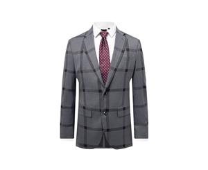 Dobell Mens Grey/Black Bold Check Suit Jacket Regular Fit