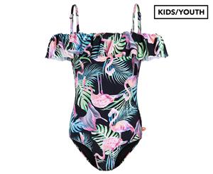 Escargot Girls' Flamingo Forest One Piece Swimsuit - Black/Multi