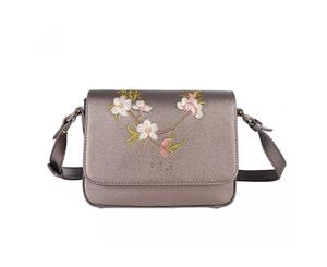 Fable Womens/Ladies Blossom Embroidered Crossbody Bag (Pewter) - JW113