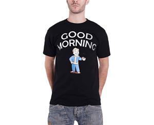Fallout T Shirt Vault Boy Good Morning Good Coffee Official Mens - Black