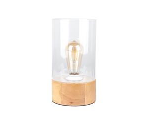 Glass Table Lamp with Wooden Base