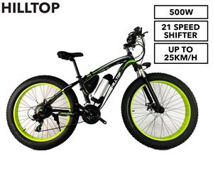 HillTop Fatboy 35V 500W 21-Speed Electric Bike - Green