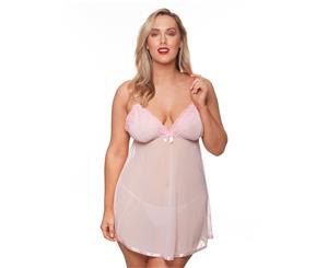 Just Sexy Women's Plus Size 2-Piece Mesh Babydoll Set - Blush