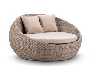 Newport Outdoor Round Wicker Daybed Without Canopy - Outdoor Daybeds - Brushed Wheat Sand cushion