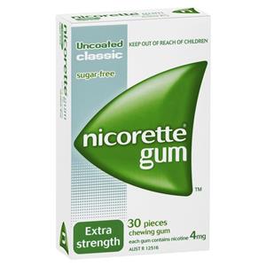 Nicorette Quit Smoking Nicotine Gum Classic 4mg Extra Strength 30 Pack