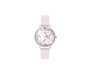 Olivia Burton Women's Watch Pretty Blossom Collection - Silver Case - Blossom Pink Strap