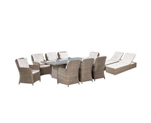 Outdoor Dining Set 29 Piece Poly Rattan Brown and White Table Armchairs