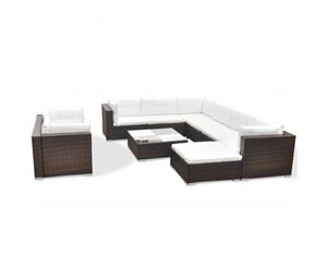 Outdoor Sofa Set 32 Piece Wicker Rattan Brown Lounge Chaise Couch Table