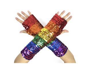 Rainbow Sequin Fingerless LGBT Mardi Gras Gloves