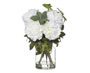 Rouge 54cm Peony Mix Artificial Flower Home Decor Indoor Plant w Glass Vase WHT