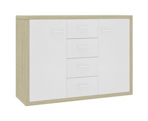 Sideboard White and Sonoma Oak 88x30x75cm Chipboard Storage Cupboard