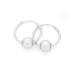 Silver Cultured Freshwater Pearl On Hoop Earrings