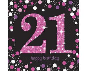 Sparkling Pink 21st Birthday Lunch Napkins Pink Black & Silver 16pk