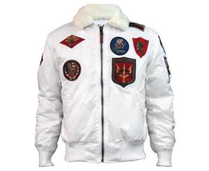 Top Gun Official B 15 Mens Flight Bomber Jacket with Patches White - White