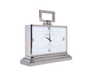 WILLIAM & SMITH Large Table Clock with Square White Face - Nickel