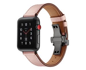 WIWU New Genuine Leather Watch Band Black Metal Butterfly Buckle For Apple Watch 5/4/3/2/1-Pink