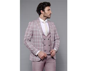 Wessi Slimfit 3 Piece Checked Light Burgundy Vested Suit