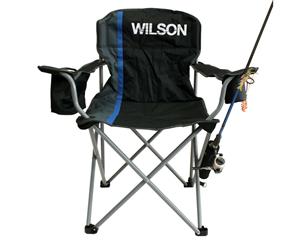 Wilson Platinum Camping/Fishing Chair with Lined Cooler Bag and Rod Holder-150kg