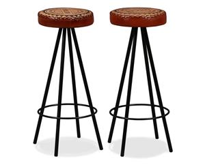 2x Bar Stools Genuine Leather and Canvas Dining Room Kitchen Chair