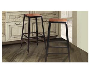 2x Vintage Industry Rustic Bar Stool Square Wood Seat