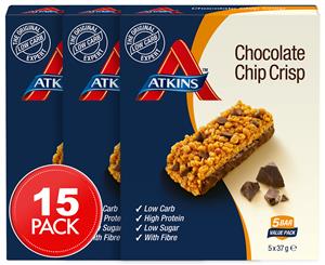3 x Atkins Day Break Bars Choc Chip Crisp 37g 5pk