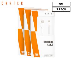 3 x Carter 3m Apple MFI Lightning To USB Round Cable
