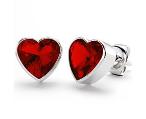 .925 Sterling Silver Heart Bezel Studs Red-Silver/Red