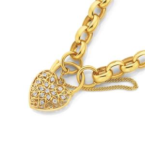 9CT Gold 19CM Solid Diamond Padlock Bracelet