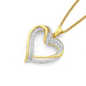 9ct Gold Diamond Ribbon Heart Pendant
