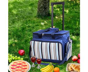 Alfresco 6 Person Picnic Bag Basket Set Trolley Cooler Bag Wheels Insulated Bag