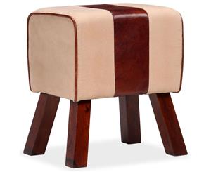 Bench Genuine Leather and Canvas Beige and Brown 40x30x45cm Seat Stool