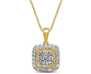 Bevilles Brilliant Halo Square Look Necklace with 1.00ct of Diamonds in 9ct Yellow Gold