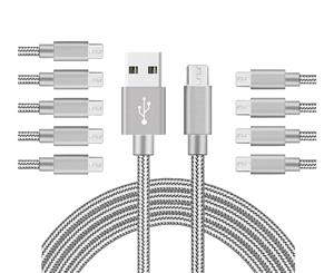 Catzon 1M 2M 3M 10Packs Micro USB Cable Nylon Braided Phone Cable Fast Charger Cable USB Cord -Gray