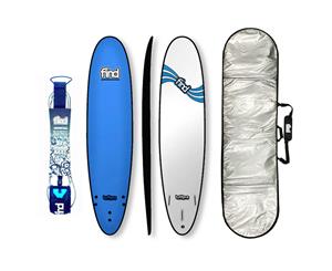 FIND 8Ɔ" Tuffpro Mini Mal Soft Surfboard Softboard + Padded Silver Cover + Leash Package - Blue