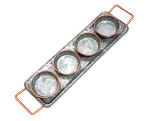Galrose Dezigns Unique ENTERTAINMENT CONDIMENTS TRAY with 4 dishes. Quality finished Galvanized Iron with Rose Gold look trim.