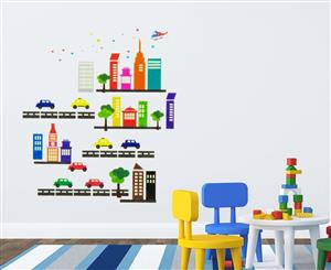 Glow In The Dark Cars & Buildings Wall Decal