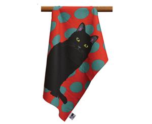 Leslie Gerry Black Cat Design Tea Towel 100% Cotton