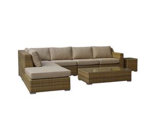 Milano Package C Outdoor Wicker Corner Modular Chaise Lounge With Coffee Table - Outdoor Wicker Lounges - Brushed Wheat Sand Cushion
