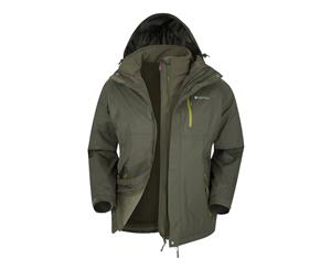 Mountain Warehouse Mens 3 in 1 Waterproof Jacket Rain Coat Softshell Inner - Khaki