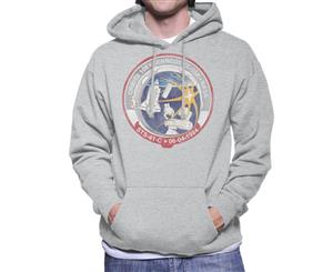 NASA STS 41 C Challenger Mission Badge Distressed Men's Hooded Sweatshirt - Heather Grey