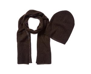 Qi 2Pc Ribbed Cashmere Hat & Scarf Set